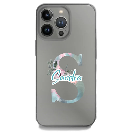Personalisierte iPhone Handyhülle mit Blumen-Buchstaben und individuellem Namen – Elegantes Design
