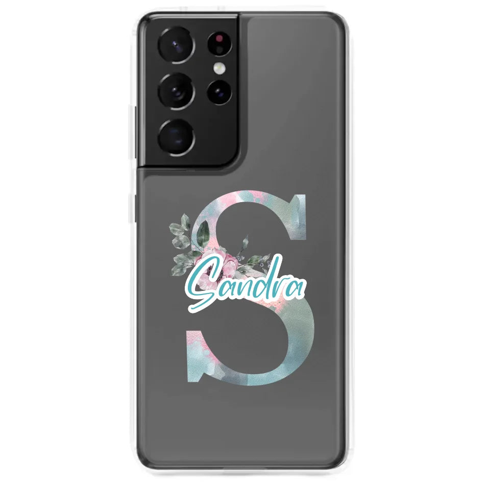 Samsung Handyhülle mit Blumen-Buchstabe und personalisiertem Namen – Einzigartiges Design