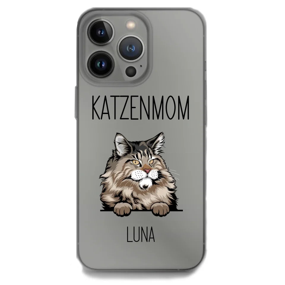 iPhone Handyhülle mit Kätzchenmotiv und personalisiertem Text für Katzenmamas.