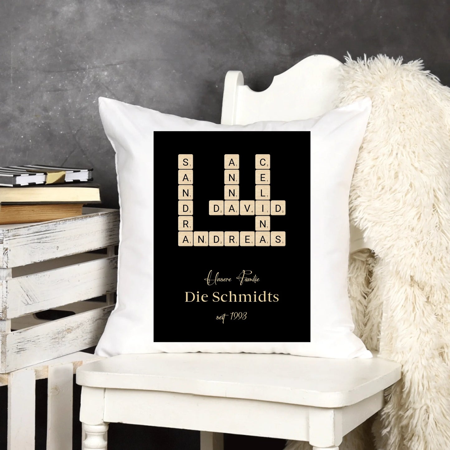 Scrabble Familienname - Personalisierbares Kissen