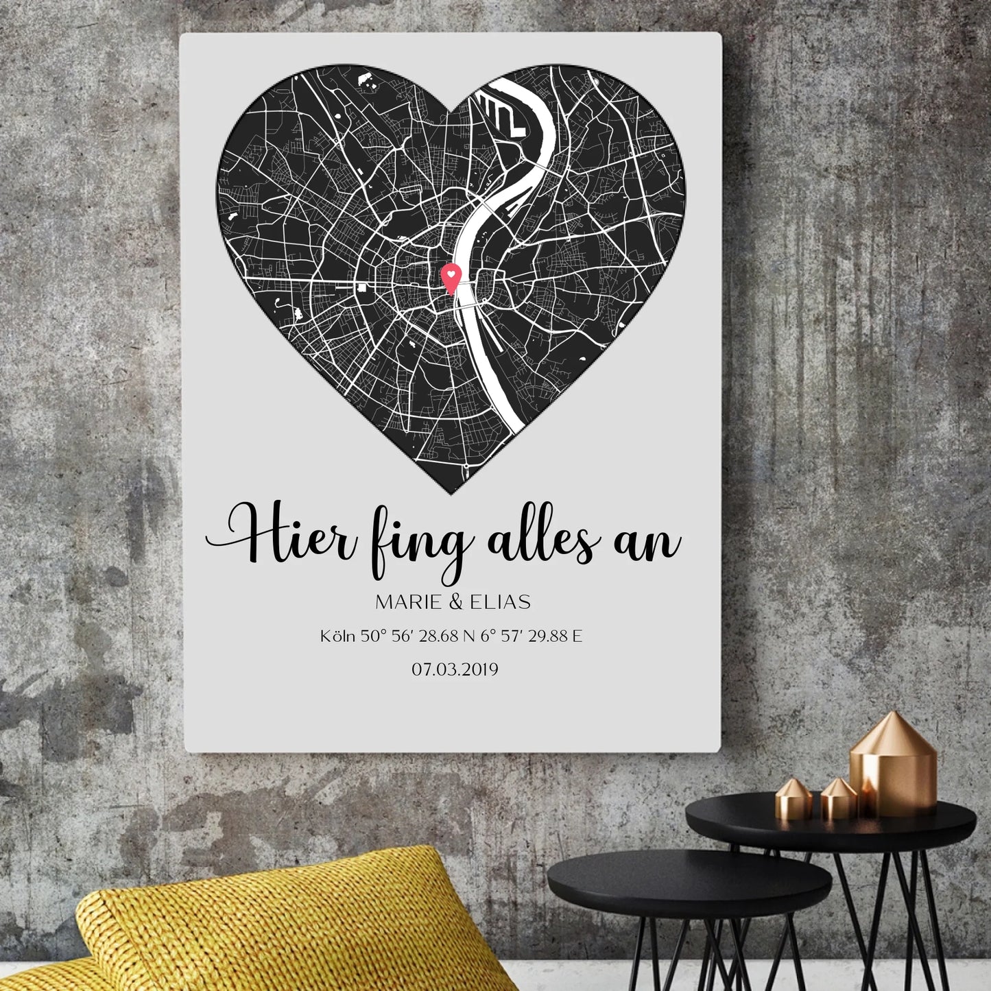 Personalisierte Leinwand mit Hier fing alles an Bild Motiv. Perfekt als Hochzeitsgeschenk