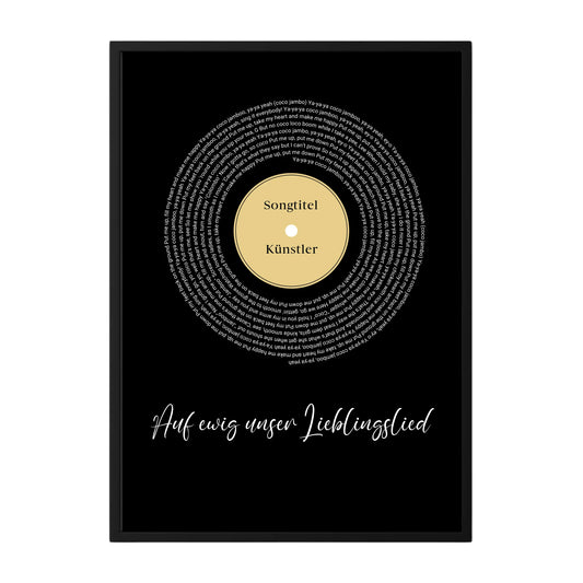 Personalisiertes Song Lyrics Poster mit Namen und schwarzem Hintergrund