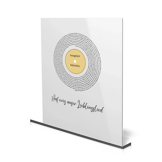 Personalisierbares Acrylglas mit Songtext, Namen und individuellen Details – perfektes Geschenk für Musikliebhaber.