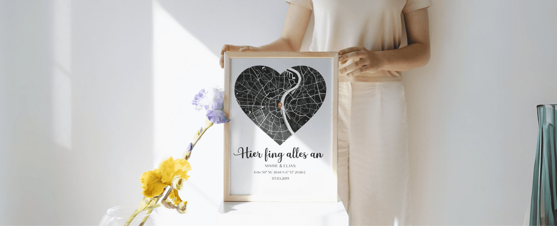Personalisierte Stadtkarte mit Herzmotiv
