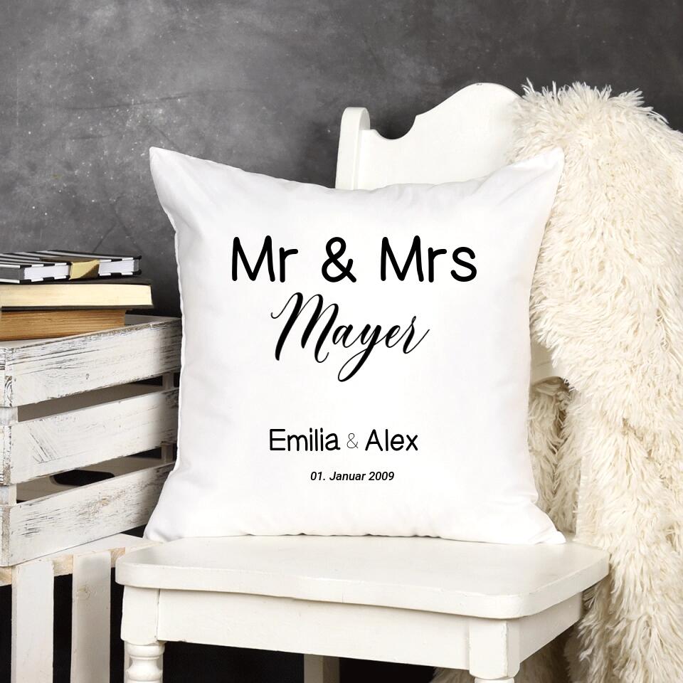 Mr & Mrs  mit Datum - Personalisierbares Kissen