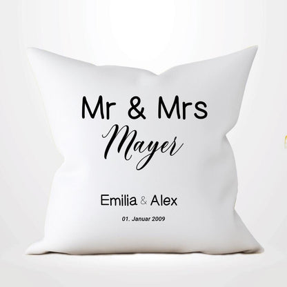 Mr & Mrs  mit Datum - Personalisierbares Kissen