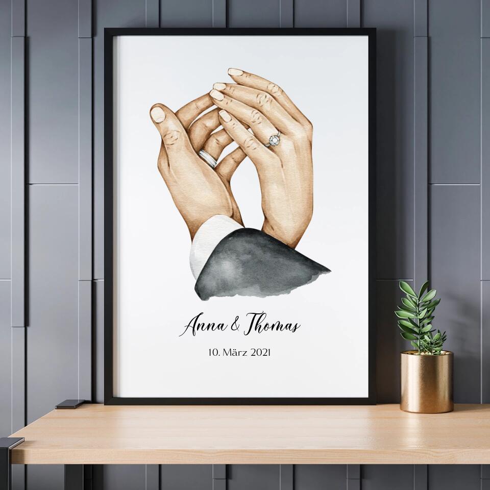 Hochzeit Hände - Personalisierbares Poster