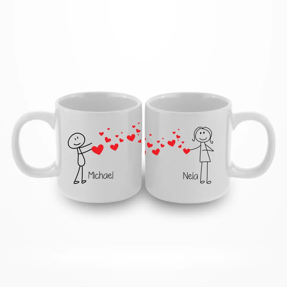 Strichmännchen Liebes-Paar - Personalisierbare Tasse