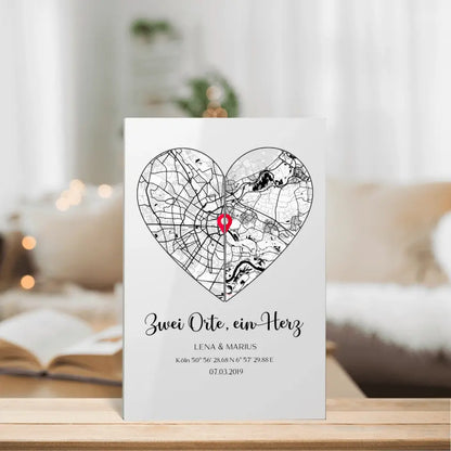 Zwei Orte, ein Herz - Personalisierbares Acrylglas