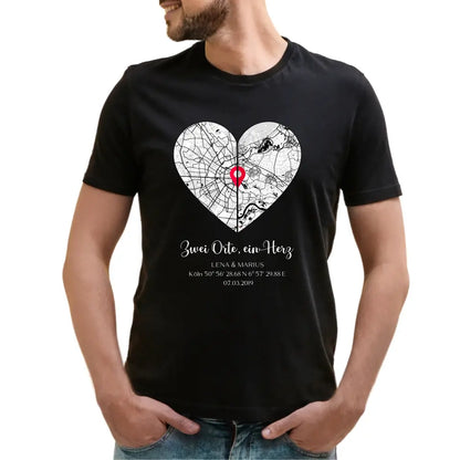 Zwei Orte, ein Herz - Personalisierbares T-Shirt