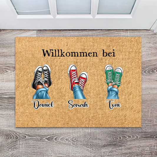 Familien Schuhe mit Namen - Personalisierbare Fußmatte