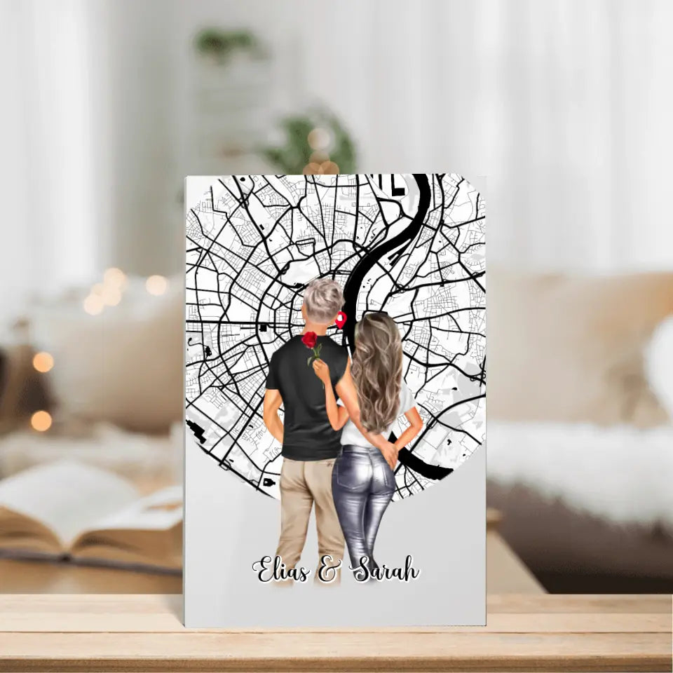 Paar Acrylglas mit Stadtkarte - Personalisierbares Acrylglas