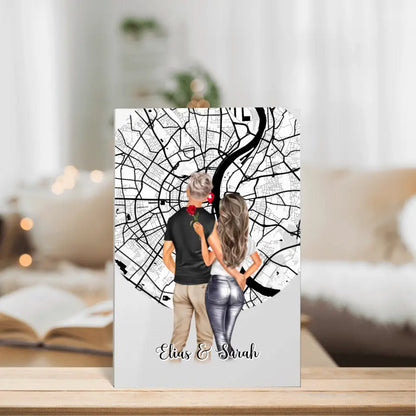 Paar Acrylglas mit Stadtkarte - Personalisierbares Acrylglas