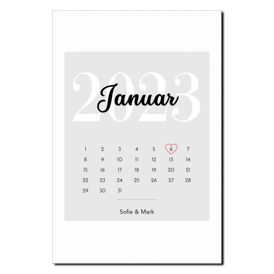 Wandbild auf Leinwand mit stilvollem Kalender und Jahrestag, perfekt als Erinnerung