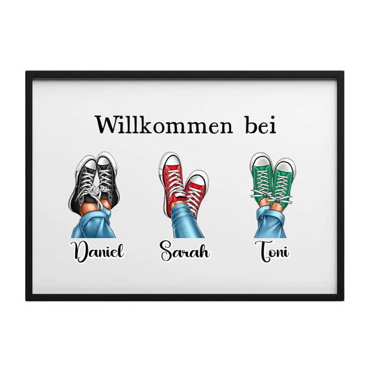 Personalisiertes Familien Poster mit Schuhdesign und Namen Daniel, Sarah und Toni