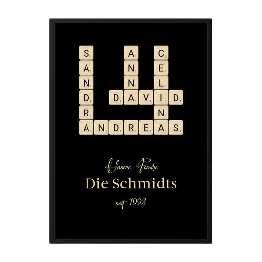 Scrabble Familienname Poster mit personalisierten Namen und Jahreszahl