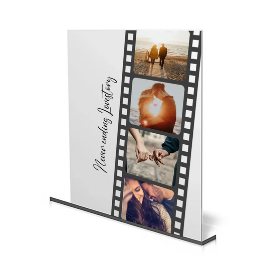 Personalisiertes Acrylglas im Filmstreifen-Design mit eigenen Fotos, ideales Geschenk für Paare