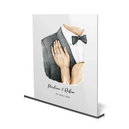 Hochzeit Acrylglas mit personalisierten Namen und Datum – Perfekt als Erinnerungsgeschenk.