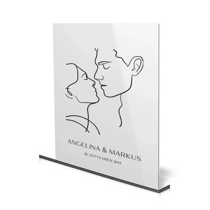 Minimalistische Pärchenzeichnung – Personalisiertes Acrylglas mit individuellen Namen und Datum, perfekt als Geschenk.