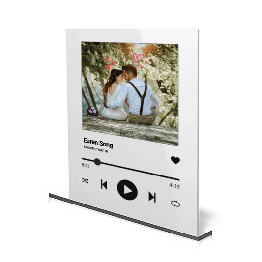 Personalisierbares Acrylglas im Song-Cover-Design mit Foto und individuellem Liedtext – perfekte Geschenkidee für Paare.