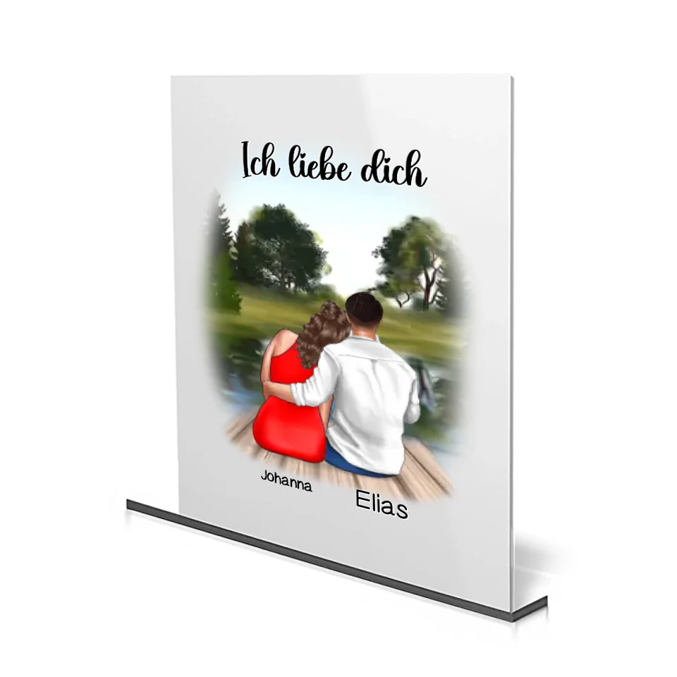 Pärchen am See – Personalisierbares Acrylglas mit Namen. Liebevolles Geschenk für Paare oder Jahrestage.
