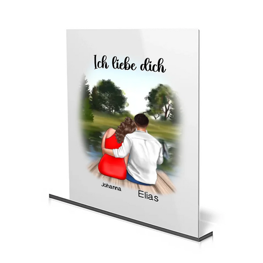 Pärchen am See – Personalisierbares Acrylglas mit Namen. Liebevolles Geschenk für Paare oder Jahrestage.