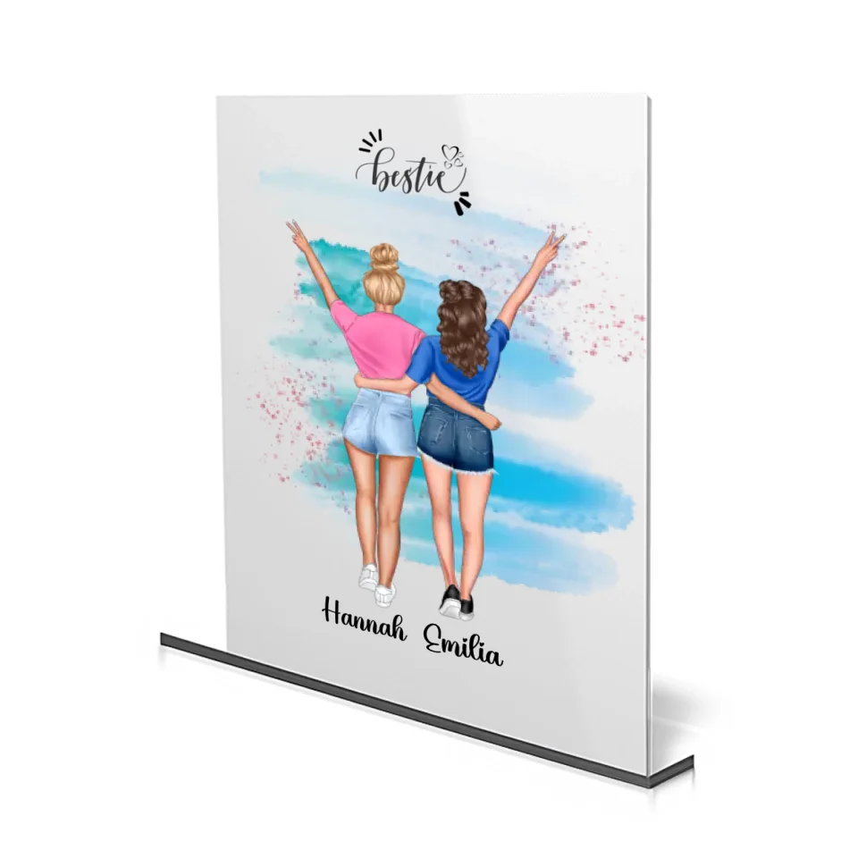 Acrylglas mit Bestie-Design und zwei Freundinnen, individuell gestaltbar mit Namen