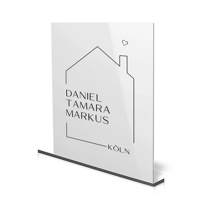 Personalisierbares Acrylglas im Haus-Design mit Namen, perfektes Einzugsgeschenk