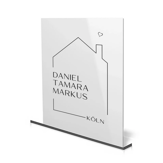 Personalisierbares Acrylglas im Haus-Design mit Namen, perfektes Einzugsgeschenk