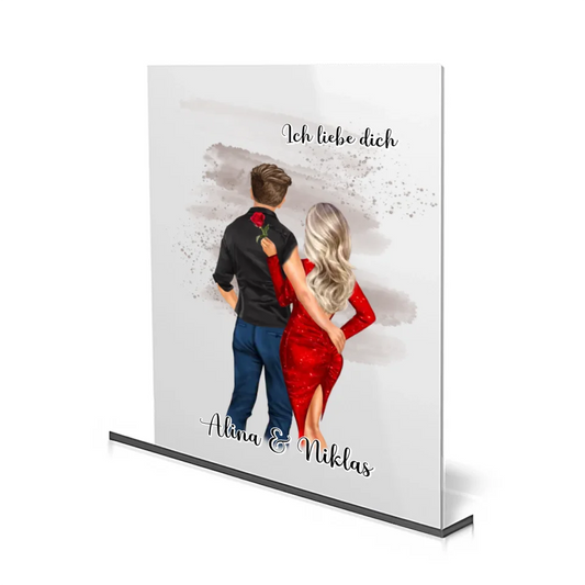 Romantisches Acrylglas mit Paar und der Aufschrift "Ich liebe dich" – perfekt personalisierbar mit Namen.