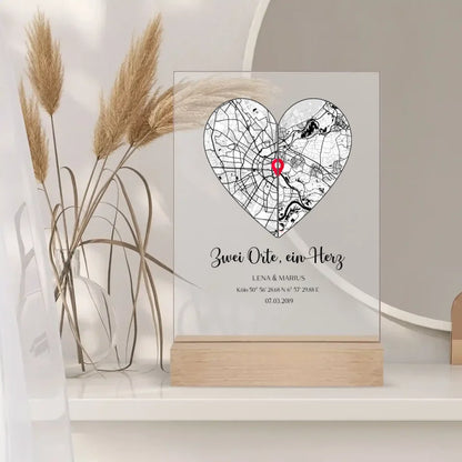 Personalisiertes Acrylglas mit Stadtkarte mit zwei orten als Jahrestagsgeschenk