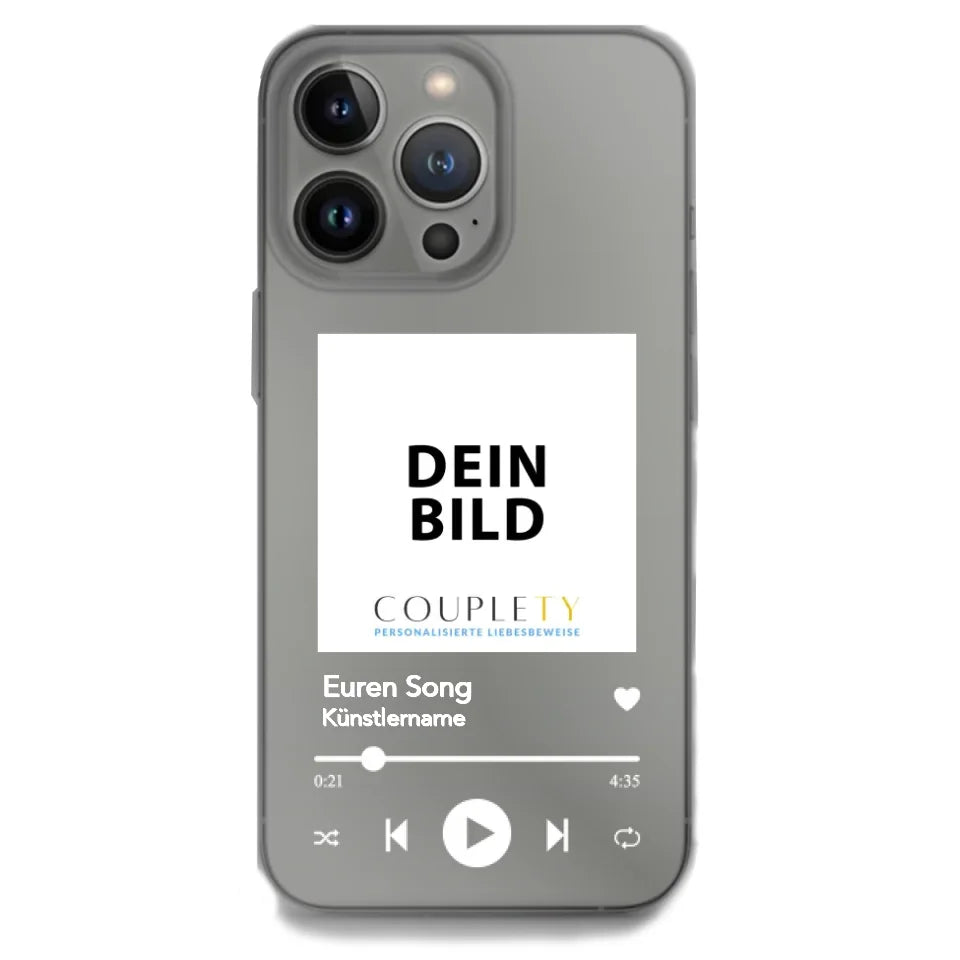 Personalisierbare iphone Handyhülle mit Song Cover und eigenem Bild – ideales Geschenk für Musikliebhaber.