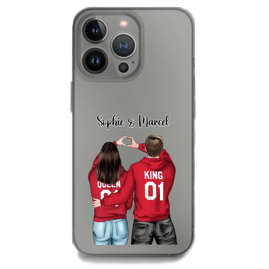 Personalisierbare iPhone Handyhülle mit Pärchen-Motiv und King & Queen Design, perfekt für Paare.