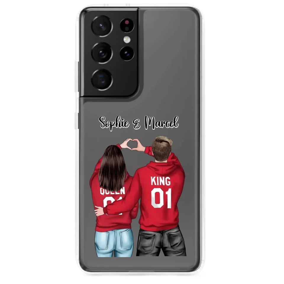 Handyhülle mit Herzhand-Pärchen und individuellen Namen für romantische Geschenke.