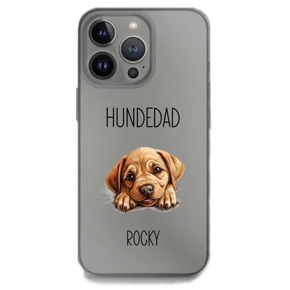 Personalisierte iPhone Handyhülle mit niedlichem Hundedesign und Namen.