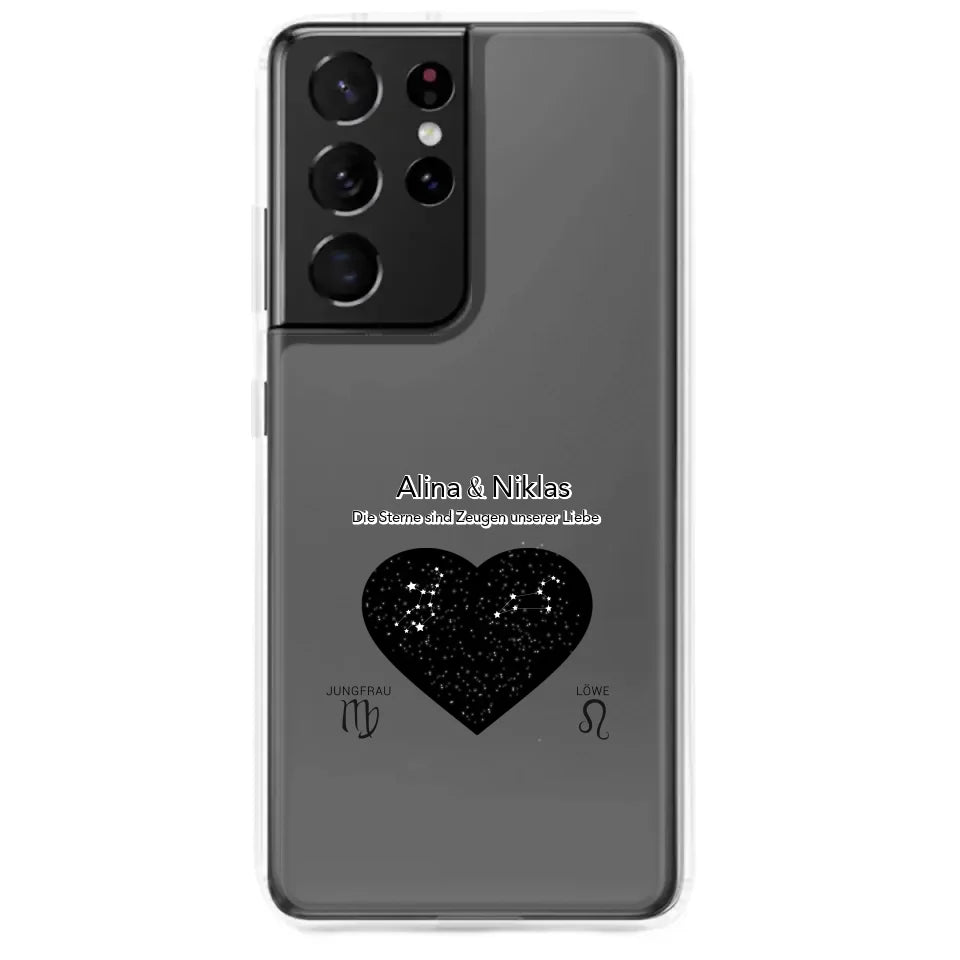 Samsung Handyhülle für Paare – personalisierbares Sternzeichen-Design mit romantischem Herzmotiv.