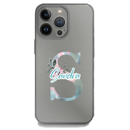 Personalisierte iPhone Handyhülle mit Blumen-Buchstaben und individuellem Namen – Elegantes Design