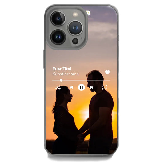 Personalisierte iPhone Handyhülle mit Spotify-Player-Design und eigenem Foto – Individuelles Musikmotiv