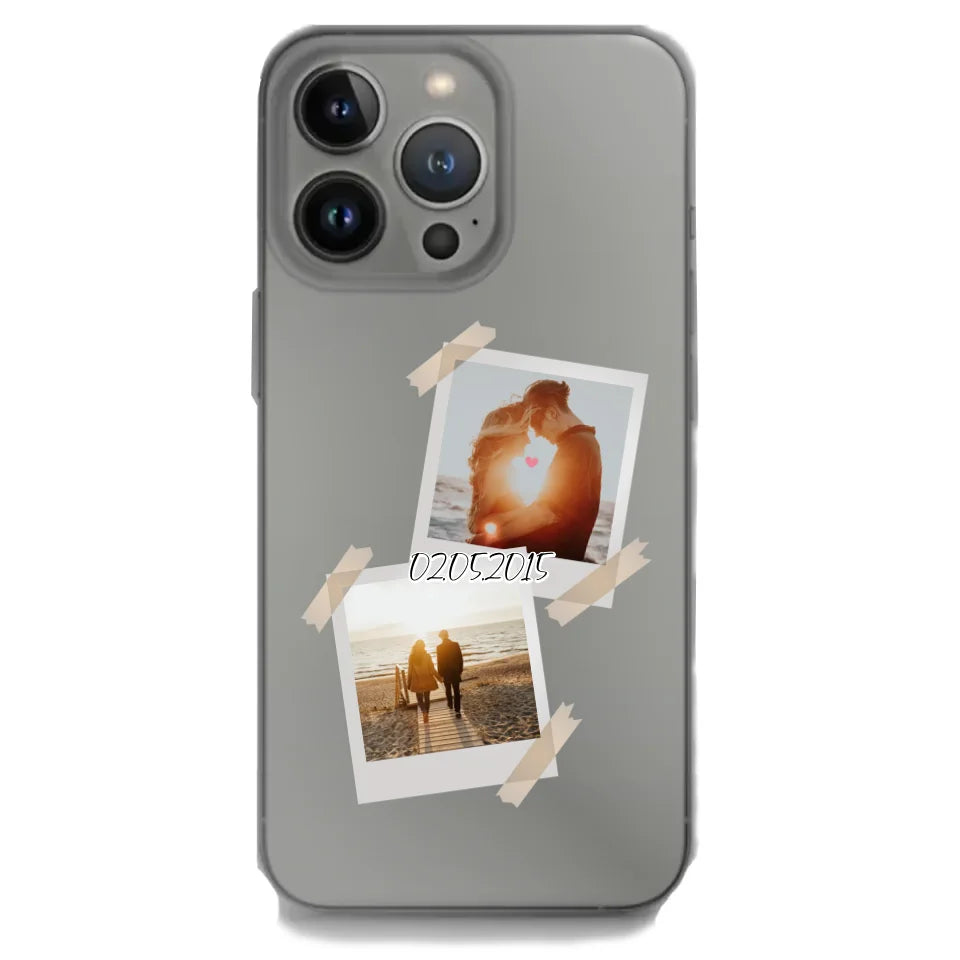 Personalisierte iPhone Handyhülle im Polaroid-Stil mit eigenen Fotos und Datum – Einzigartige Designs für jeden Anlass