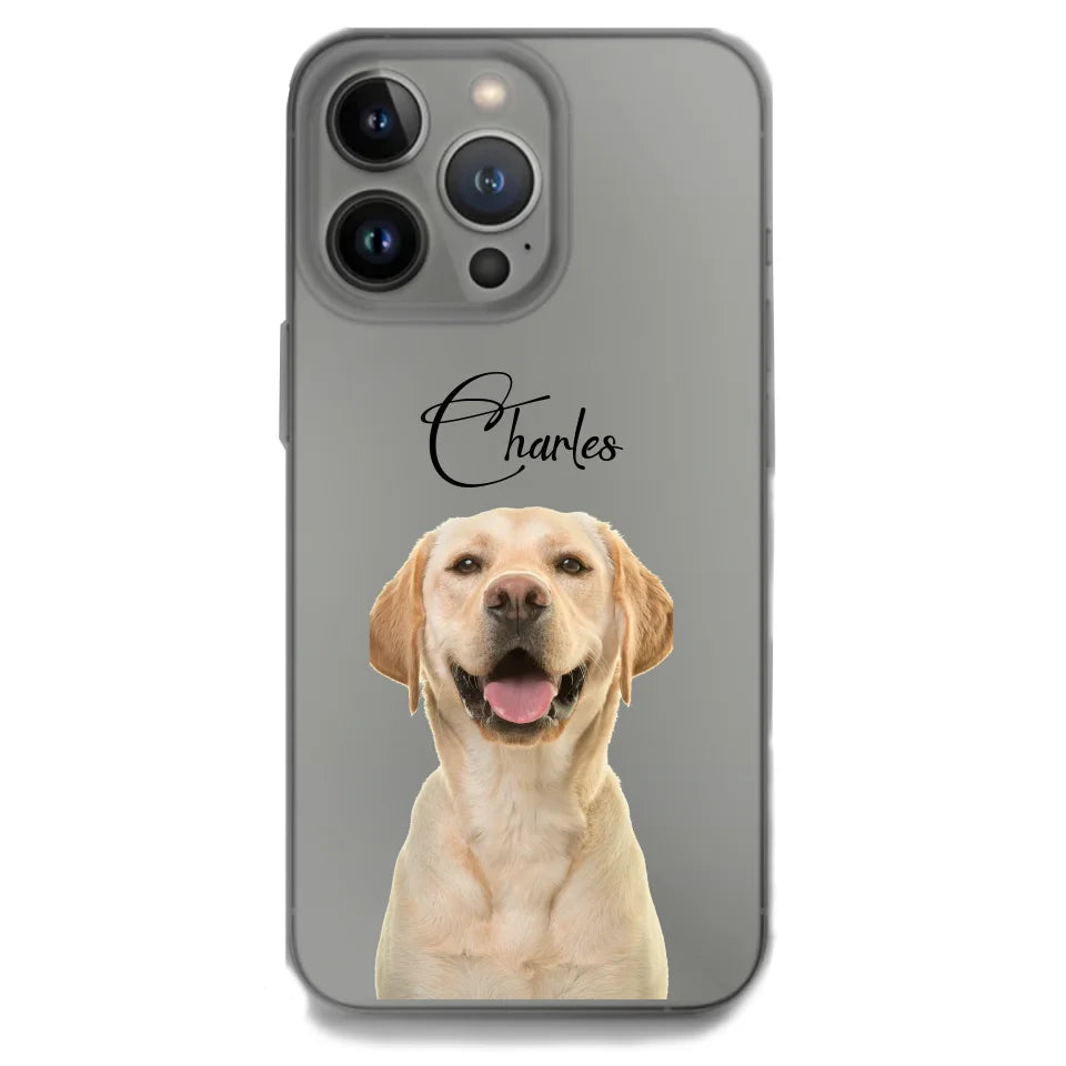 Personalisierte iPhone Handyhülle mit dem Bild eines Labradors – Haustierdesign mit professionell entferntem Hintergrund.