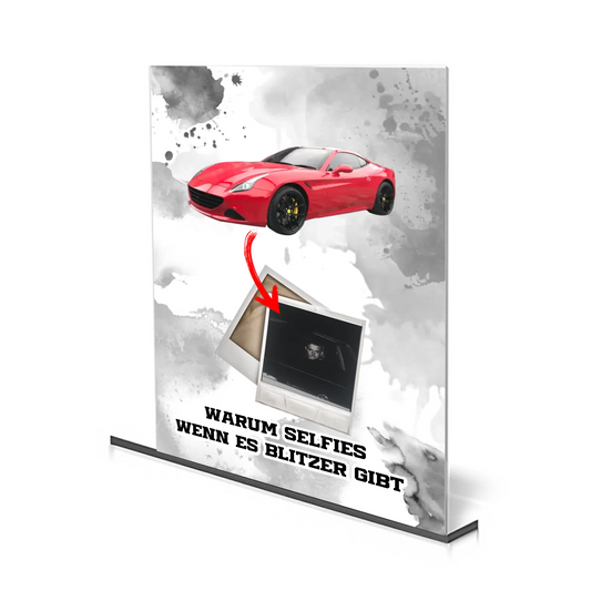 Personalisiertes Acrylglas mit eigenem Auto und Blitzerfoto als humorvolles Geschenk
