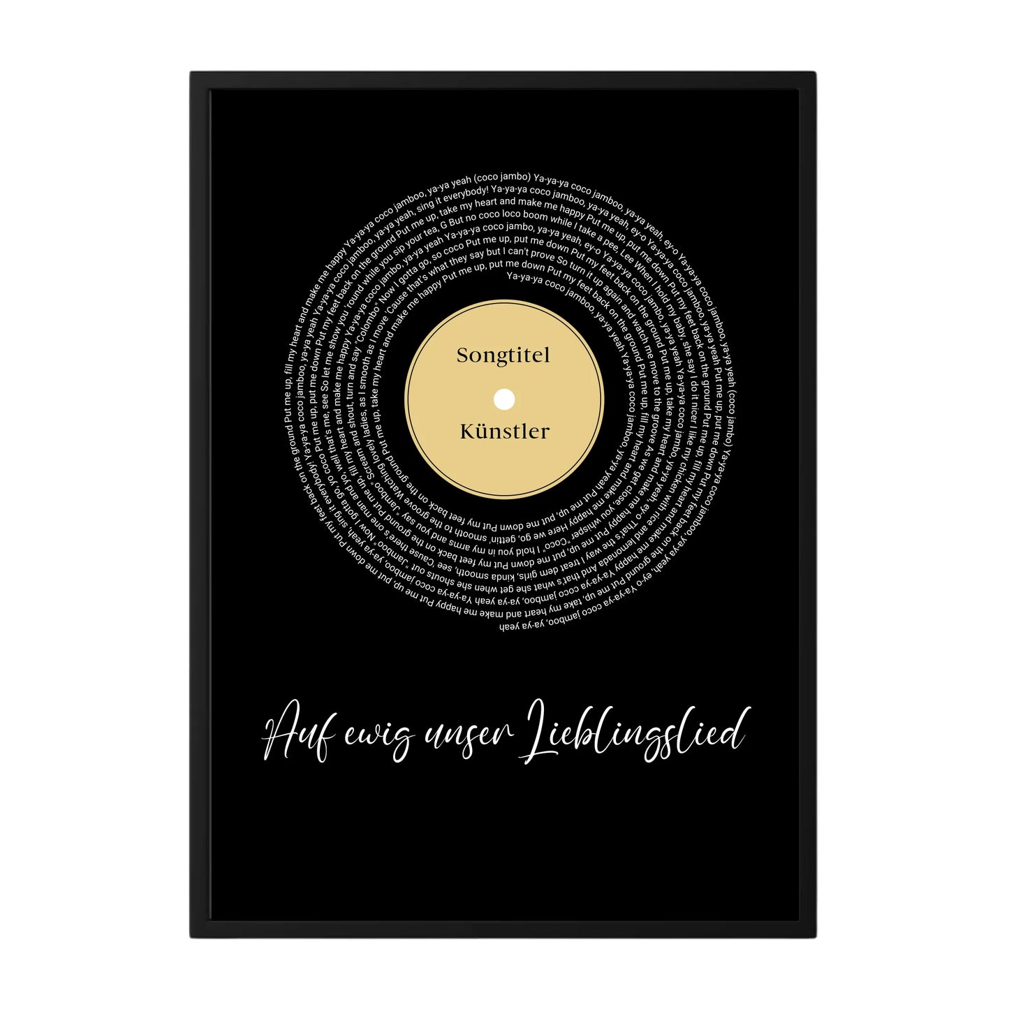 Personalisiertes Song Lyrics Poster mit Namen und schwarzem Hintergrund