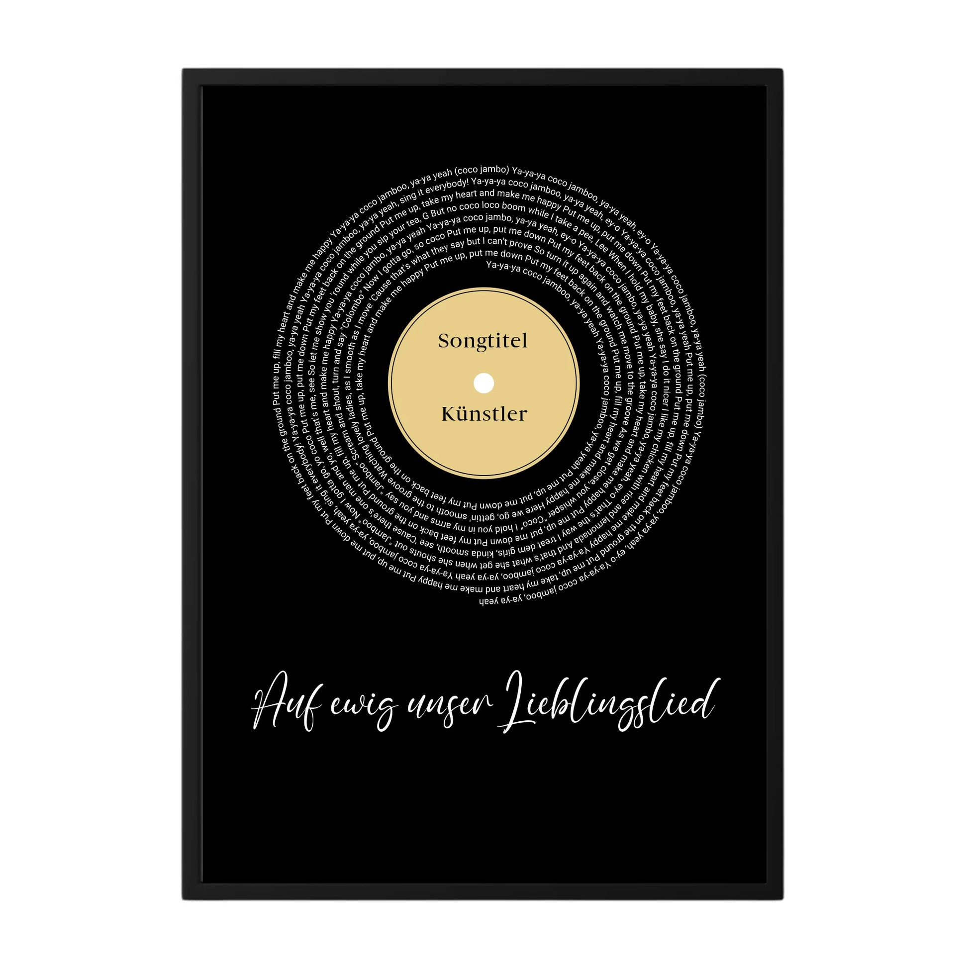 Personalisiertes Song Lyrics Poster mit Namen und schwarzem Hintergrund