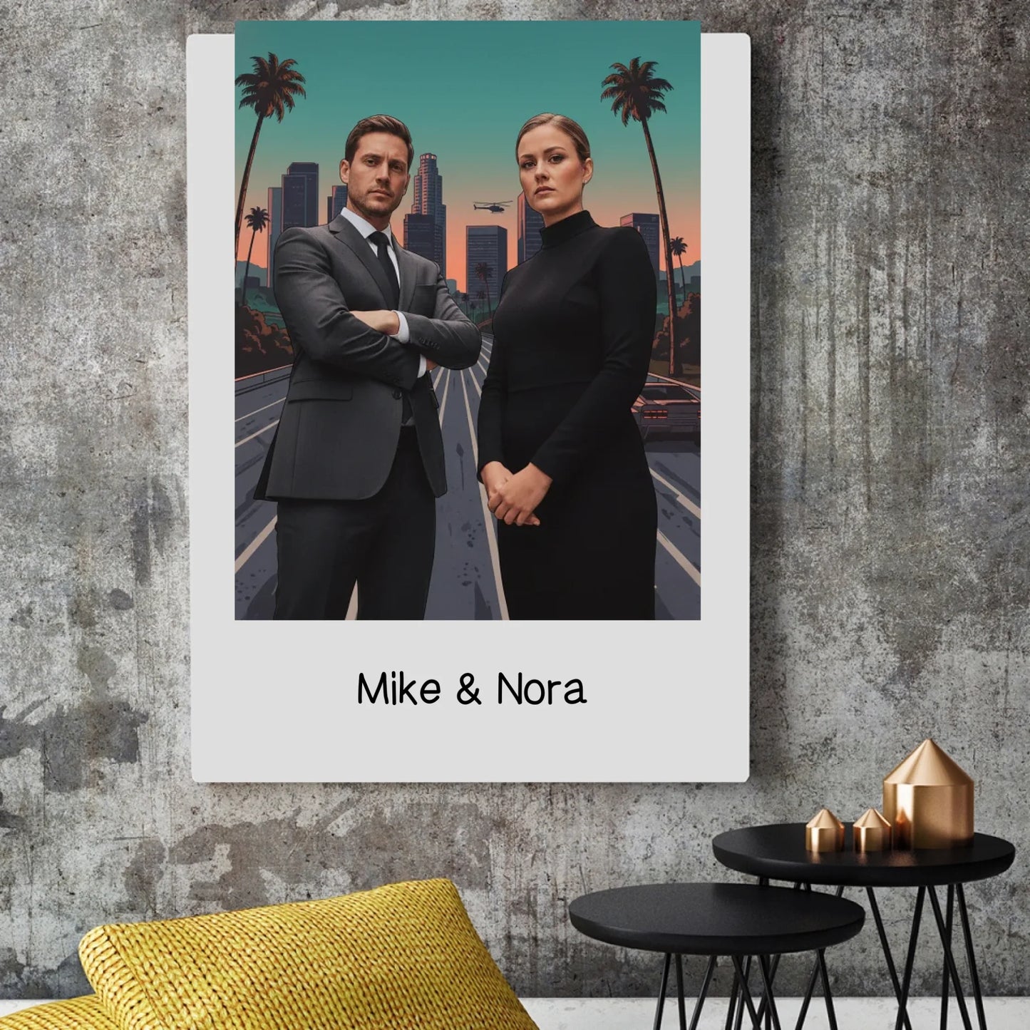 Leinwanddruck mit Songtext, Namen und goldener Mitte im Musikdesign