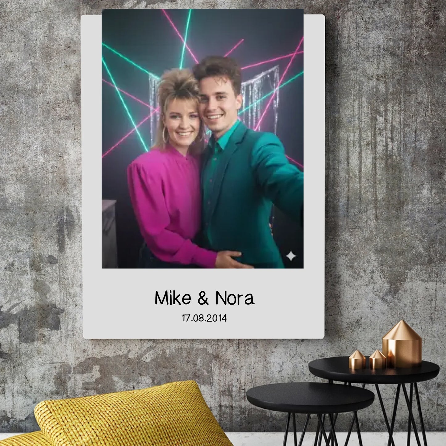 Leinwanddruck mit Songtext, Namen und goldener Mitte im Musikdesign