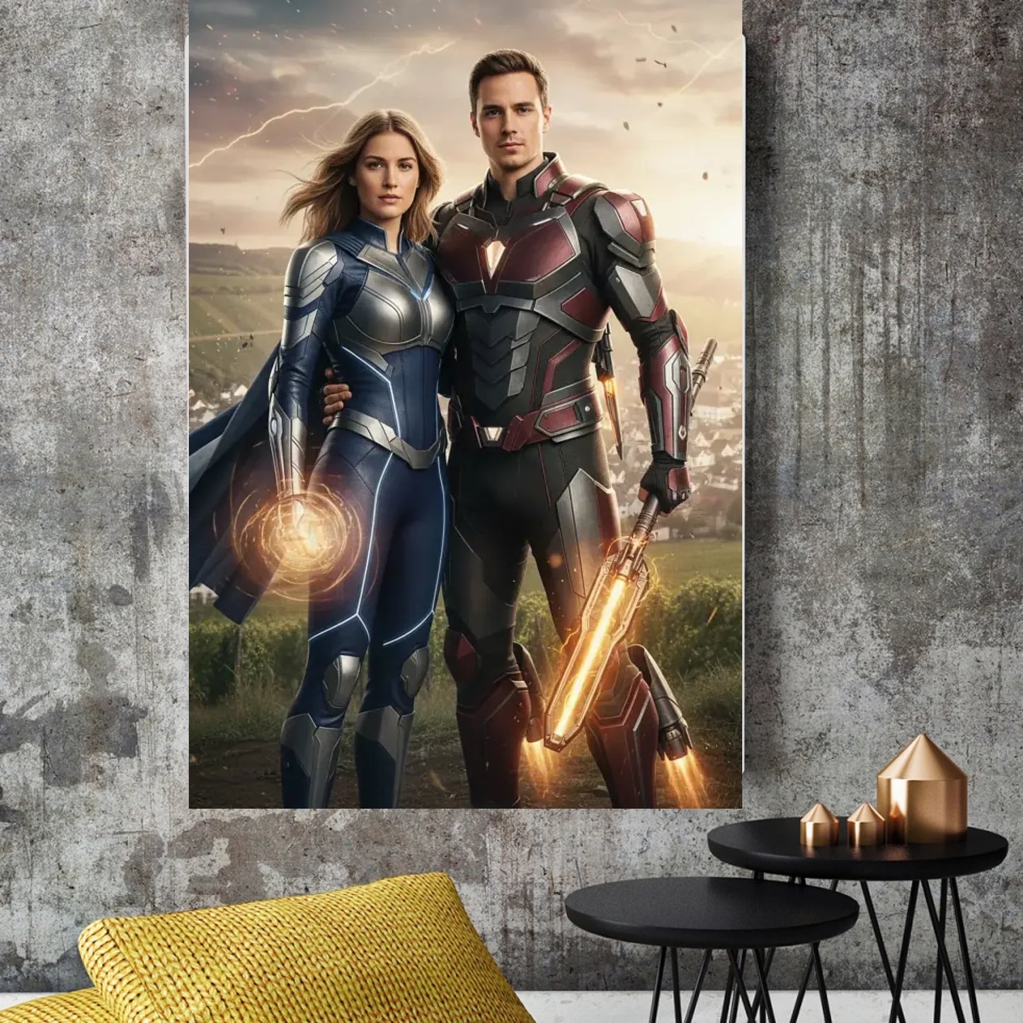 Leinwanddruck mit Songtext, Namen und goldener Mitte im Musikdesign