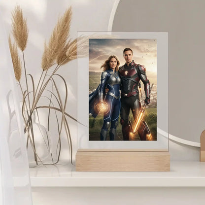 Personalisierbares Acrylglas mit edlem Holzstand mit Songtext, Namen und individuellen Details – perfektes Geschenk für Musikliebhaber.