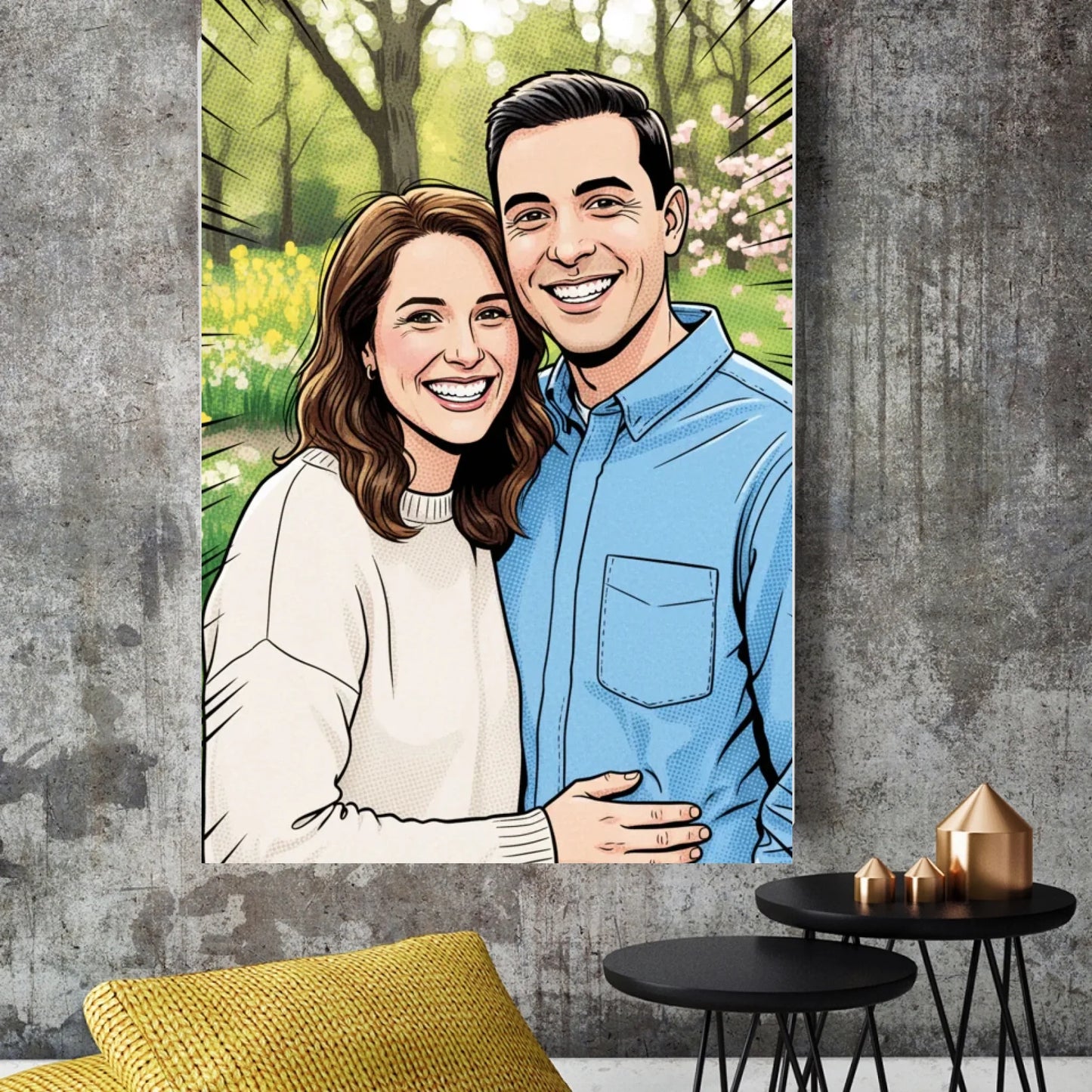 Leinwanddruck mit Songtext, Namen und goldener Mitte im Musikdesign