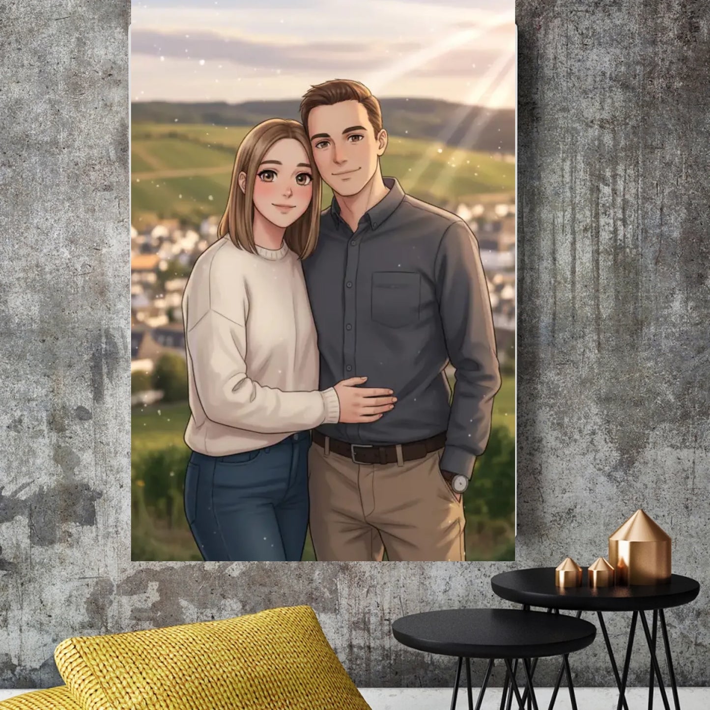 Leinwanddruck mit Songtext, Namen und goldener Mitte im Musikdesign