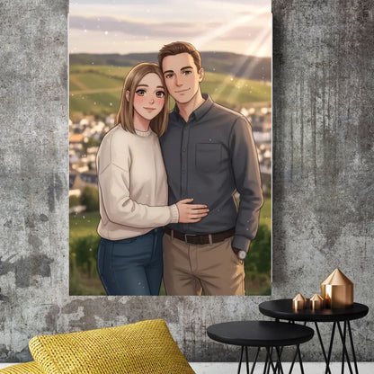 Leinwanddruck mit Songtext, Namen und goldener Mitte im Musikdesign